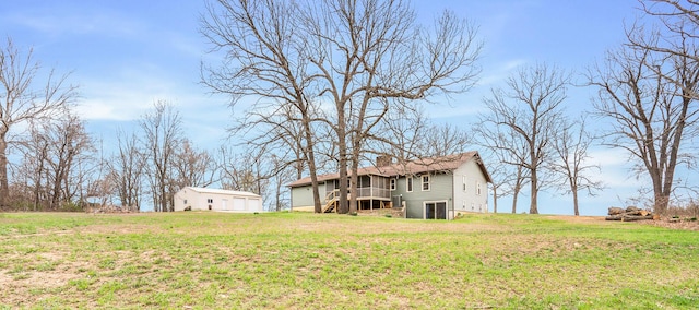 6585 N Farm Rd 61, Walnut Grove, MO 65770 - view of green lawn with stairs and a wooden deck