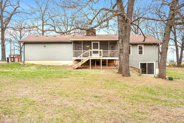 6585 N Farm Rd 61, Walnut Grove, MO 65770 - back of property featuring a sunroom, a chimney, and a yard