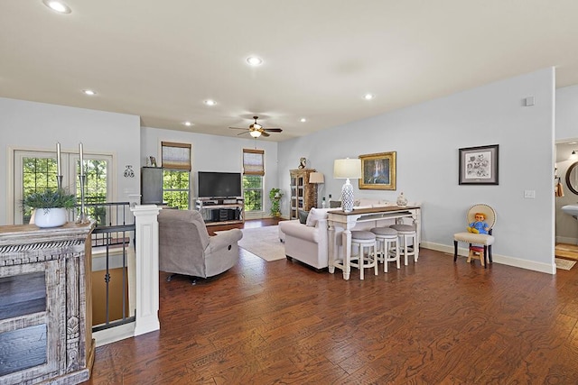 2741 Summit Dr, Joplin, MO 64804 - living area with ceiling fan, wood finished floors, recessed lighting, healthy amount of natural light, and a fireplace