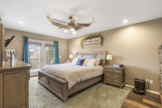 859 Crows Nest Trl, Branson, MO 65616 - bedroom with access to exterior, wood finished floors, recessed lighting, and ceiling fan