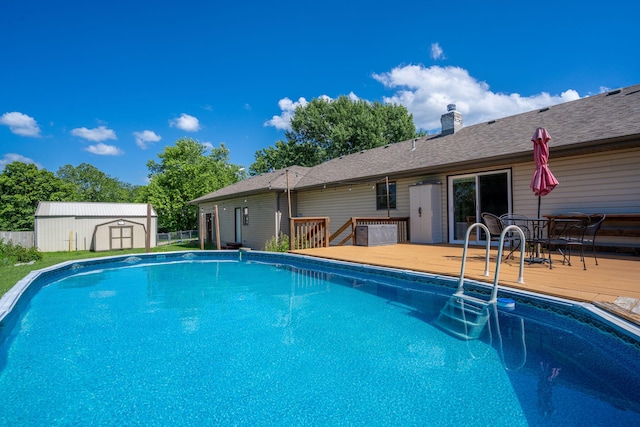1035 Scenic View Rd, Ozark, MO 65721 - view of pool with a wooden deck and a shed