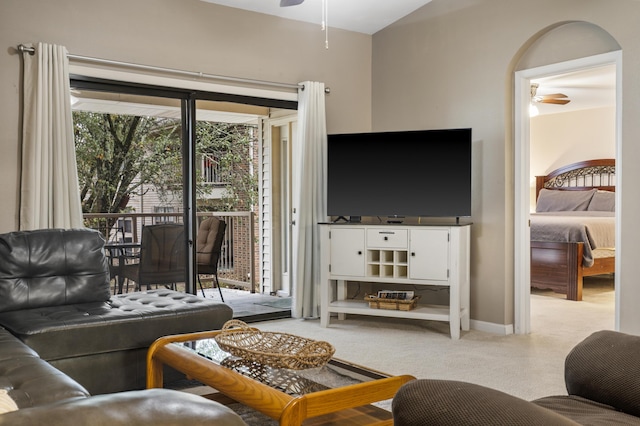 350 Wildwood Dr S Unit 31, Branson, MO 65616 - living area with ceiling fan and light carpet