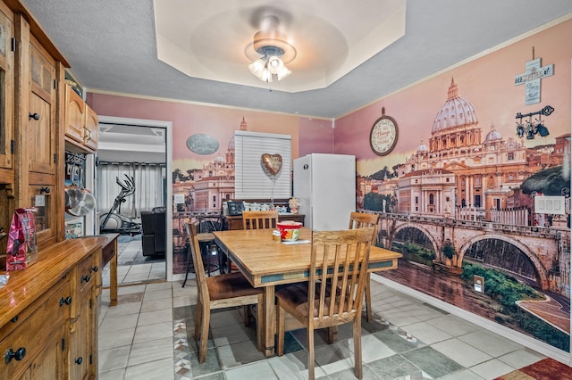 105 W Oak St, Nixa, MO 65714 - dining room with a ceiling fan, a raised ceiling, and light tile patterned flooring