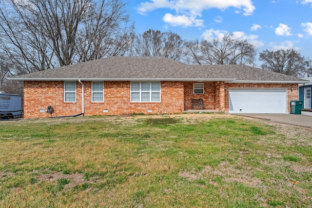 105 W Oak St, Nixa, MO 65714 - single story home with a garage, driveway, a front lawn, brick siding, and a shingled roof