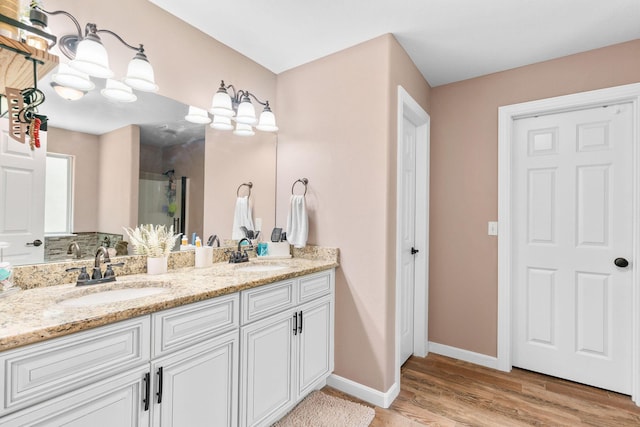 1865 Morningside Falls Blvd, Blue Eye, MO 65611 - full bathroom featuring double vanity, wood finished floors, and a shower