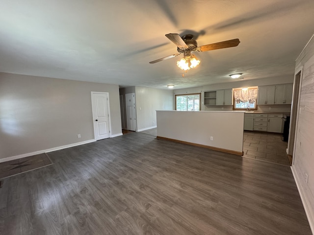 606 E Prairie Ln, Ash Grove, MO 65604 - unfurnished living room featuring a ceiling fan and dark wood finished floors
