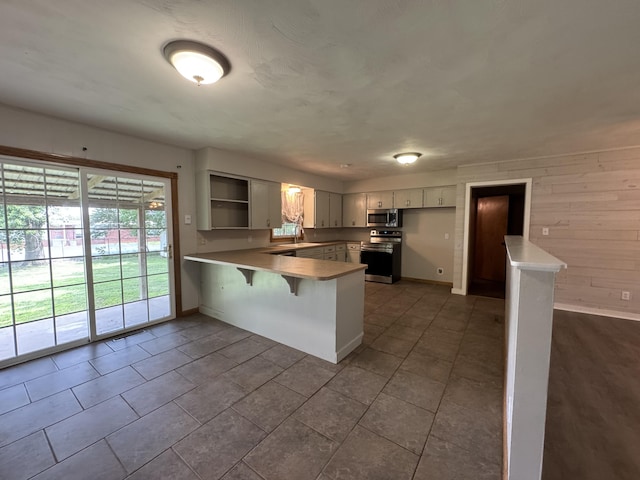 606 E Prairie Ln, Ash Grove, MO 65604 - kitchen with stainless steel appliances, a peninsula, open shelves, and plenty of natural light