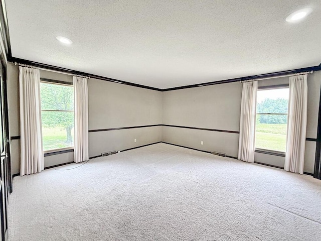 114 W Carman Rd, El Dorado Springs, MO 64744 - spare room with a textured ceiling, carpet floors, crown molding, and recessed lighting