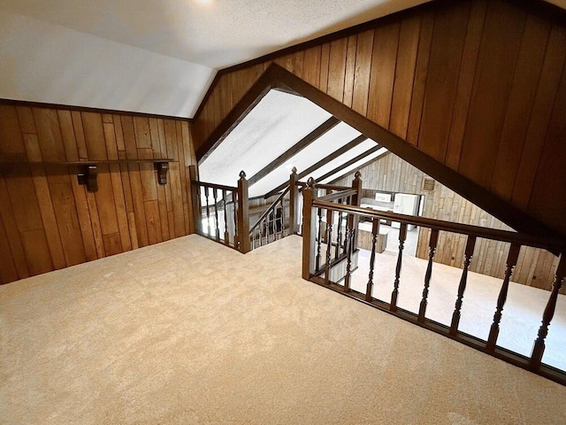 114 W Carman Rd, El Dorado Springs, MO 64744 - bonus room featuring carpet floors, wooden walls, and vaulted ceiling