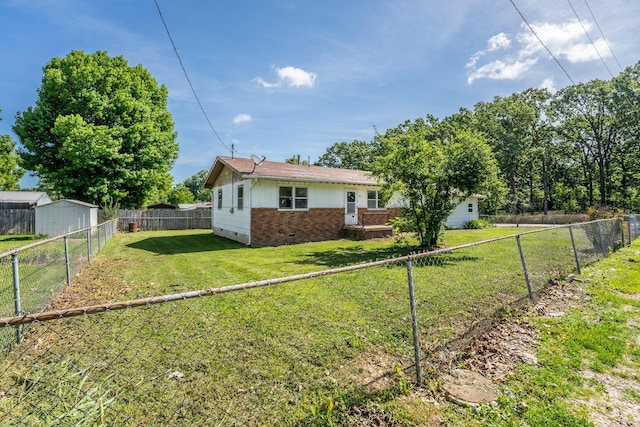 621 E Cleveland St, Seymour, MO 65746 - back of house featuring brick siding, crawl space, and a fenced backyard