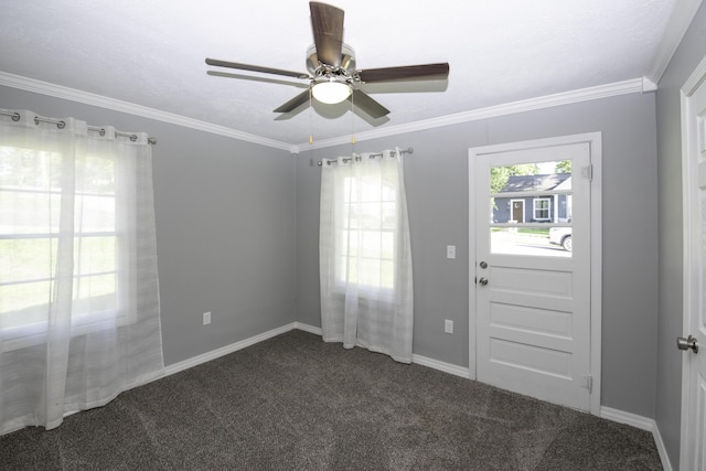 106 S 3rd Ave, Ozark, MO 65721 - spare room with dark carpet, a ceiling fan, and crown molding