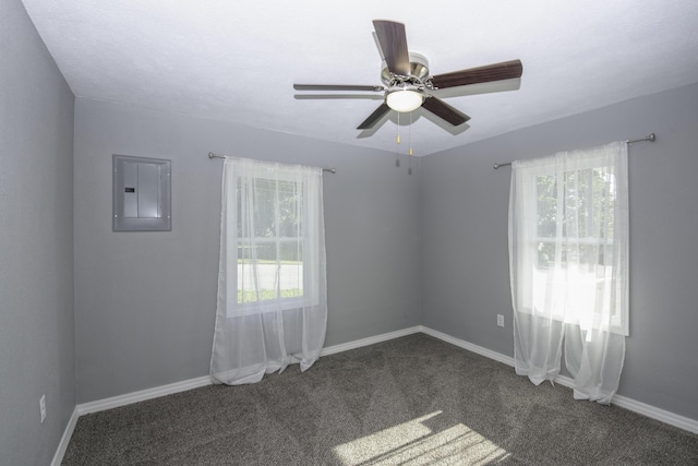 106 S 3rd Ave, Ozark, MO 65721 - unfurnished room featuring electric panel, plenty of natural light, carpet floors, and ceiling fan