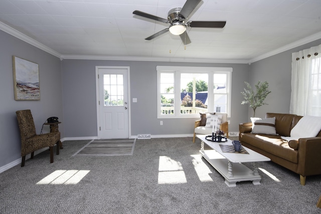 106 S 3rd Ave, Ozark, MO 65721 - living area featuring ornamental molding, ceiling fan, and carpet