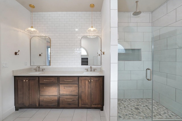 1115 S National Ave, Springfield, MO 65804 - full bath featuring a stall shower, double vanity, and tile patterned flooring