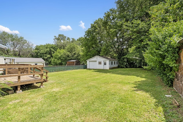 1524 S Thelma Ave, Springfield, MO 65807 - fenced backyard featuring a garage, an outdoor structure, and a deck