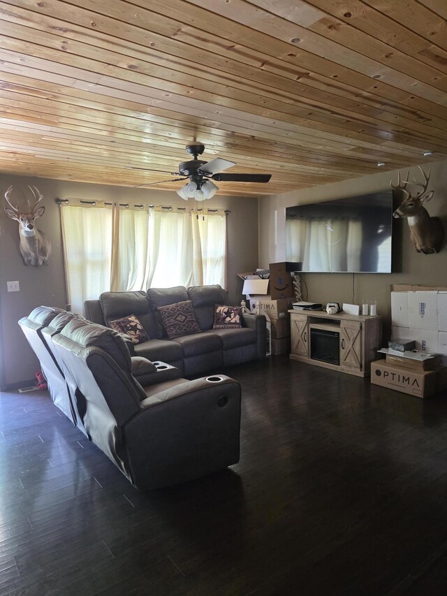 206 Ada St, Greenfield, MO 65661 - living area featuring wood ceiling, a ceiling fan, and wood finished floors