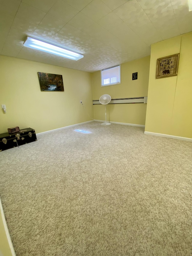 1605 S Park Ave, Aurora, MO 65605 - basement featuring carpet flooring and a baseboard heating unit