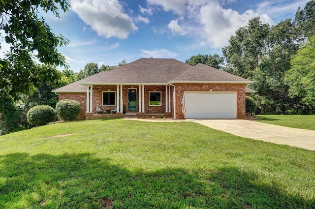 784 State Highwayy U, Clever, MO 65631 - view of front of house with an attached garage, concrete driveway, a front lawn, covered porch, and brick siding