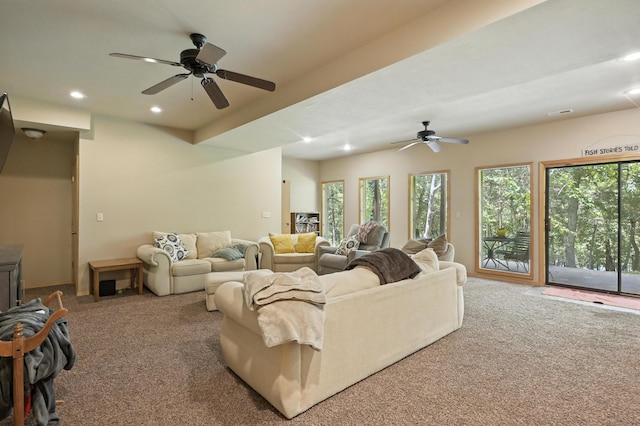 22562 Air Park Dr, Golden, MO 65658 - carpeted living room featuring ceiling fan and recessed lighting