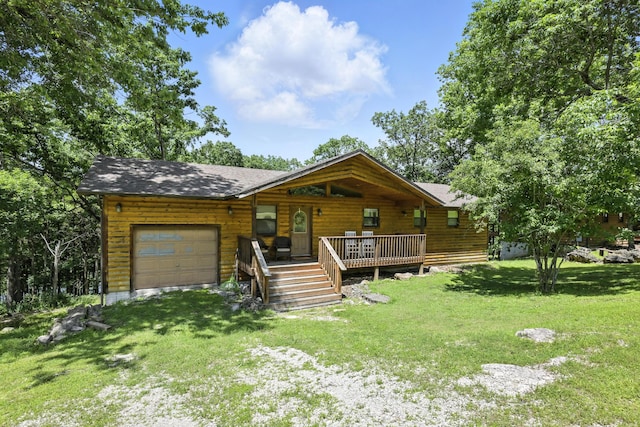 22562 Air Park Dr, Golden, MO 65658 - view of front of property with a garage, a front lawn, and covered porch
