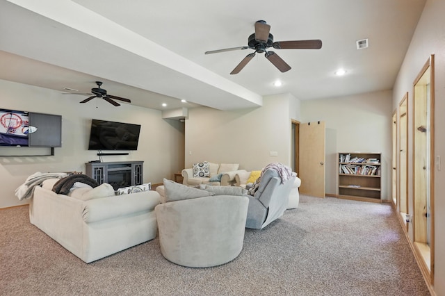 22562 Air Park Dr, Golden, MO 65658 - living room with a ceiling fan, carpet flooring, and recessed lighting