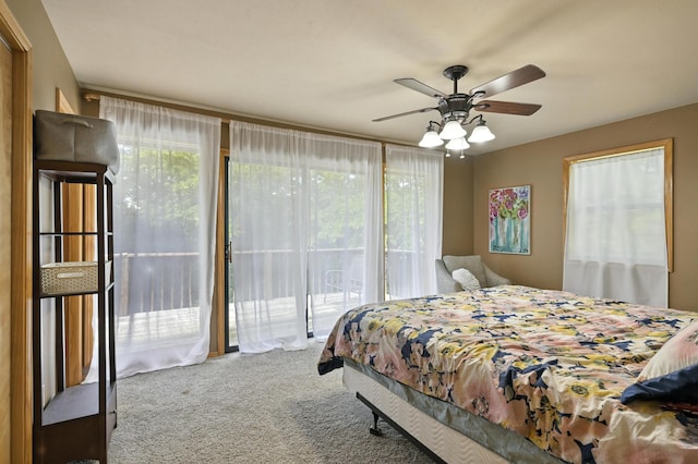 22562 Air Park Dr, Golden, MO 65658 - carpeted bedroom with access to exterior, multiple windows, and ceiling fan
