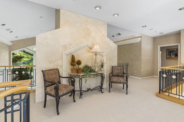 318 S Farm Rd Unit 193, Springfield, MO 65809 - living area featuring carpet, an upstairs landing, and recessed lighting