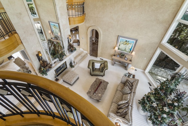 318 S Farm Rd Unit 193, Springfield, MO 65809 - carpeted living room with a high ceiling and arched walkways