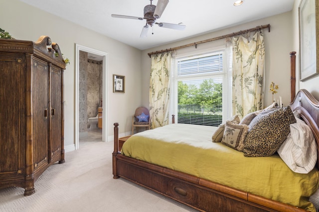318 S Farm Rd Unit 193, Springfield, MO 65809 - bedroom with light carpet, connected bathroom, ceiling fan, and recessed lighting