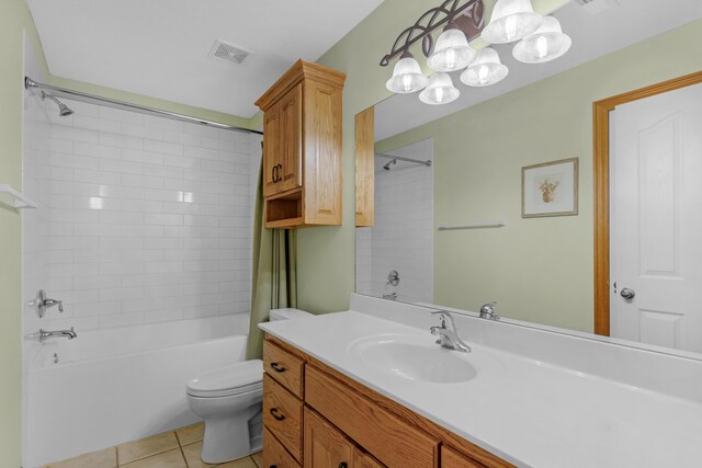 1190 E Headley St, Springfield, MO 65803 - full bath featuring vanity, tub / shower combination, tile patterned flooring, and a chandelier