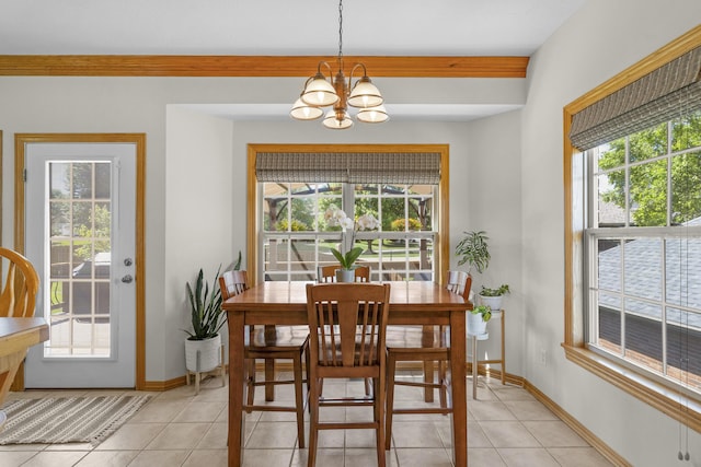 1190 E Headley St, Springfield, MO 65803 - dining area featuring a chandelier, light tile patterned floors, and healthy amount of natural light