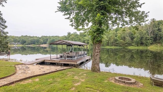24 Oniatara Ln, Cherokee Village, AR 72529 - dock featuring a fire pit, a water view, and a wooded view