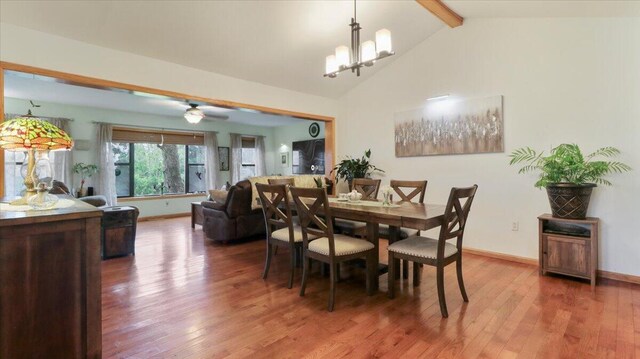 3837 Lazy Acres Rd, Protem, MO 65733 - dining space featuring hardwood / wood-style flooring, ceiling fan, and a chandelier