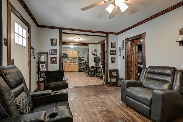 207 W Grand, Neosho, MO 64850 - living area featuring ceiling fan and ornamental molding