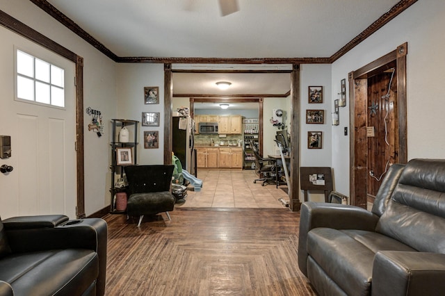 207 W Grand, Neosho, MO 64850 - living room featuring baseboards and crown molding