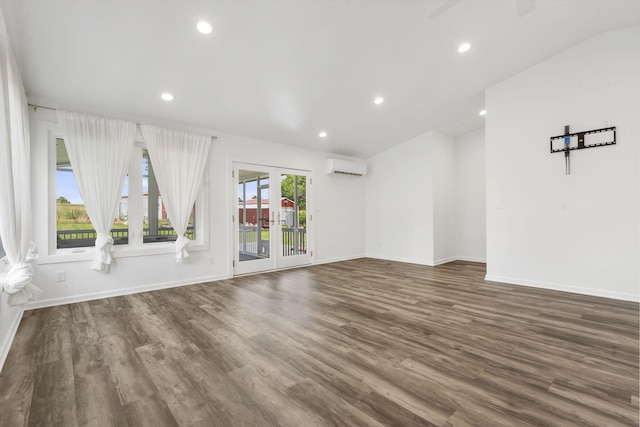 5295 E Farm Road 138, Springfield, MO 65809 - unfurnished living room with a wall unit AC, dark wood-type flooring, recessed lighting, and ceiling fan