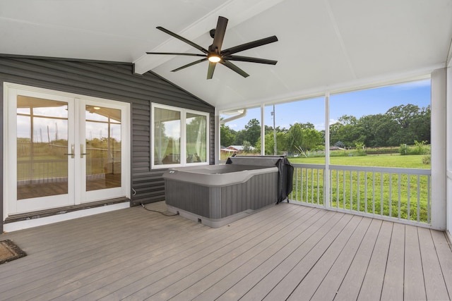 5295 E Farm Road 138, Springfield, MO 65809 - sunroom with french doors, a ceiling fan, and a jacuzzi