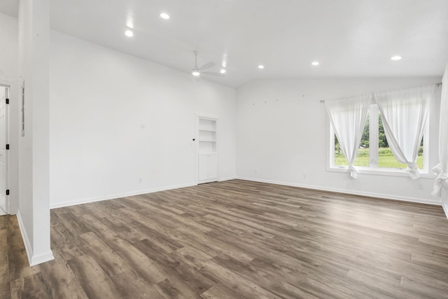 5295 E Farm Road 138, Springfield, MO 65809 - spare room with a ceiling fan, wood finished floors, lofted ceiling, and recessed lighting
