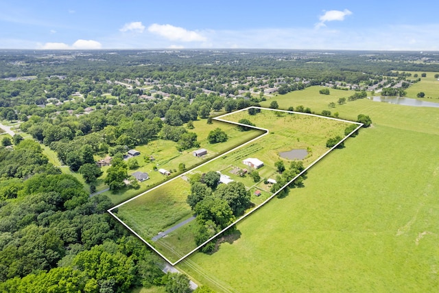 5295 E Farm Road 138, Springfield, MO 65809 - aerial view of property and surrounding area featuring property parcel outlined and a nearby body of water
