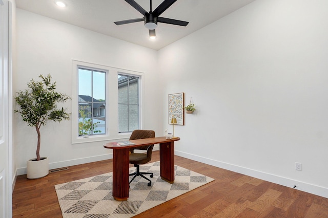 5030 E Swale Ct, Springfield, MO 65802 - office area with a ceiling fan, wood finished floors, and recessed lighting