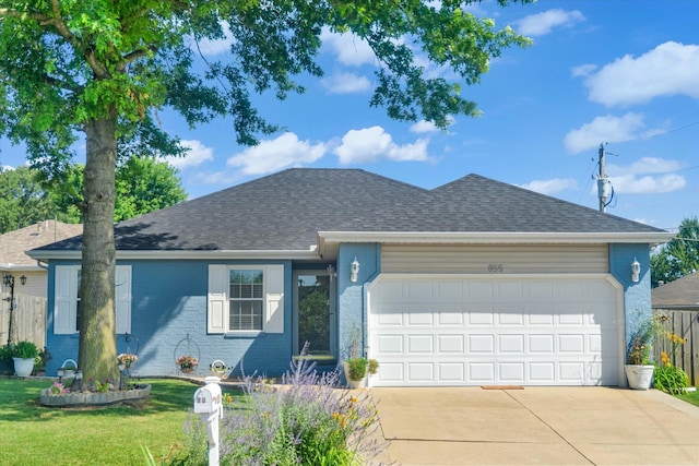 855 Birch St, Nixa, MO 65714 - ranch-style house featuring an attached garage, roof with shingles, concrete driveway, and brick siding