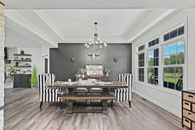 13030 County Lane 228, Oronogo, MO 64855 - dining space with a chandelier, wood finished floors, and a tray ceiling