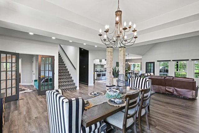13030 County Lane 228, Oronogo, MO 64855 - dining room featuring a chandelier, wood finished floors, recessed lighting, and stairway
