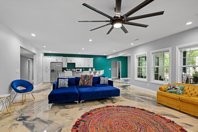 13030 County Lane 228, Oronogo, MO 64855 - living area featuring recessed lighting, a ceiling fan, and light marble finish floors