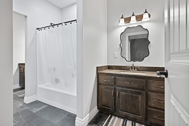 13030 County Lane 228, Oronogo, MO 64855 - bathroom with shower / bath combo, vanity, and marble finish flooring