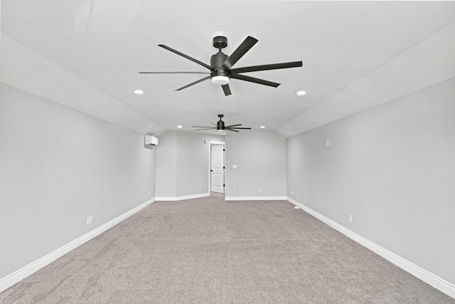 13030 County Lane 228, Oronogo, MO 64855 - unfurnished room with vaulted ceiling, a ceiling fan, carpet flooring, recessed lighting, and a wall mounted air conditioner