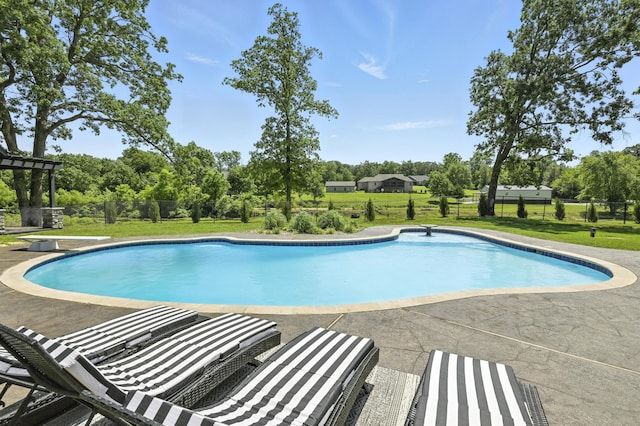 13030 County Lane 228, Oronogo, MO 64855 - swimming pool featuring a diving board, a patio area, and view of wooded area