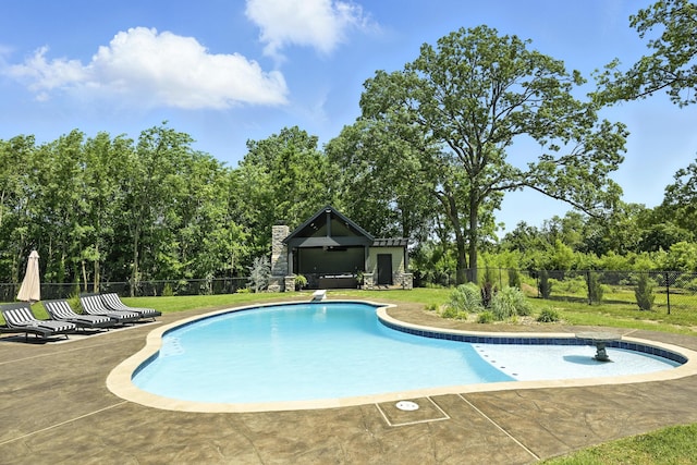 13030 County Lane 228, Oronogo, MO 64855 - view of swimming pool featuring a patio area, view of wooded area, and an outbuilding