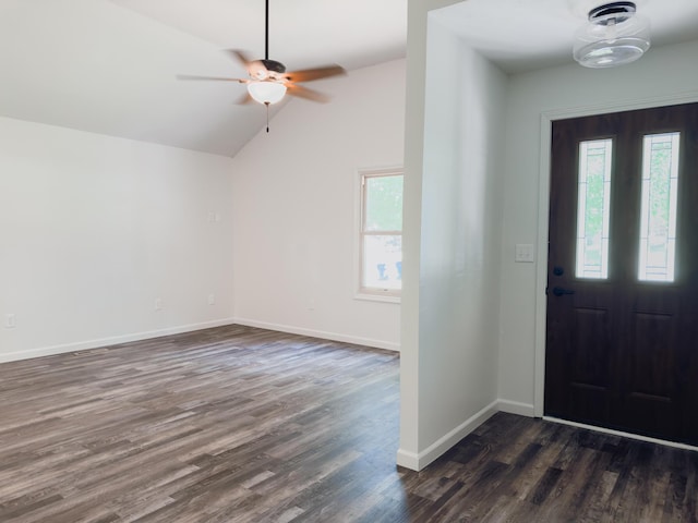 105 Horseshoe Dr, Nixa, MO 65714 - entryway with plenty of natural light, dark wood-type flooring, lofted ceiling, and ceiling fan