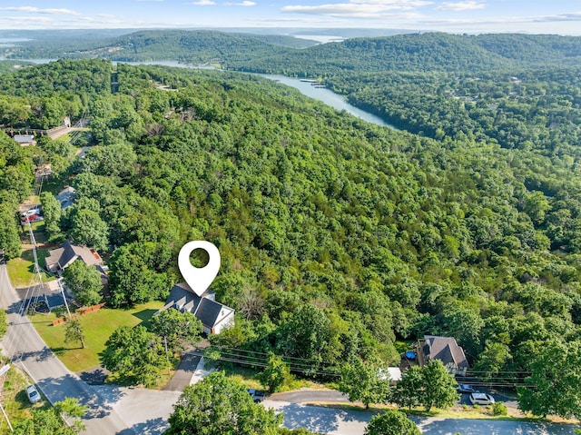 2505 Talking Rocks Rd, Branson West, MO 65737 - aerial view of property and surrounding area featuring a heavily wooded area and a water and mountain view